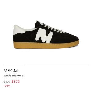 MSGM Men Black Suede Sneakers with White Logo and Gum Sole